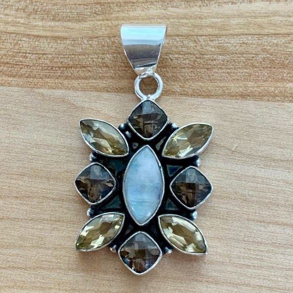 Jewelry - Moonstone Smoky Topaz Citrine Solid 925 Sterling Silver Pendant